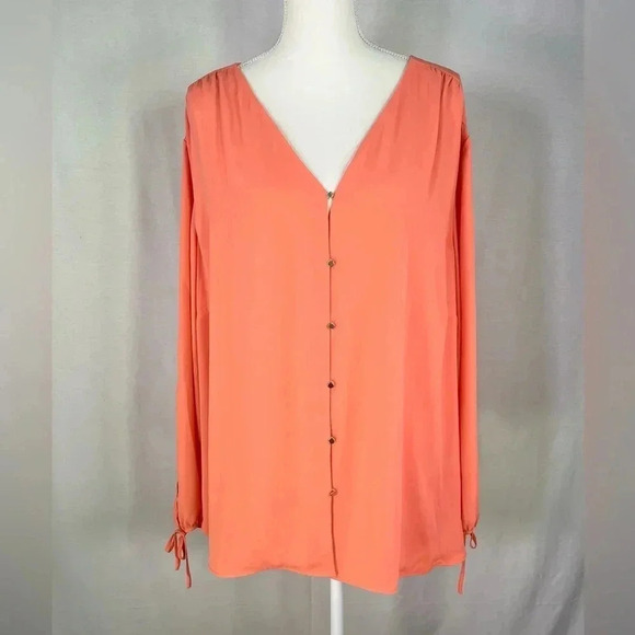 The Limited Blouse Coral Long Sleeve Silky Long Sleeve Slit NWT Size 3X Vneck - Picture 1 of 15